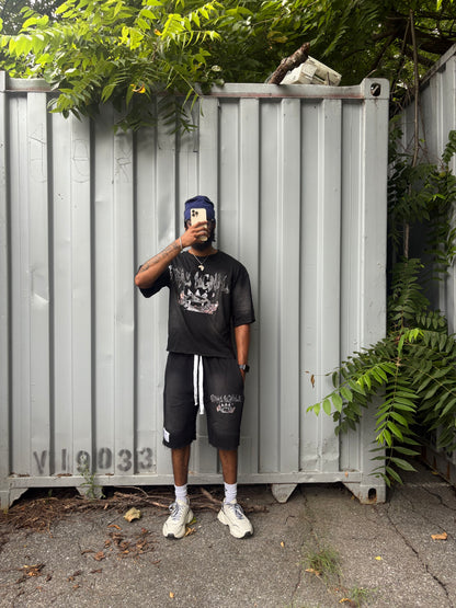 vintage inspired drop shoulder tee X shorts set