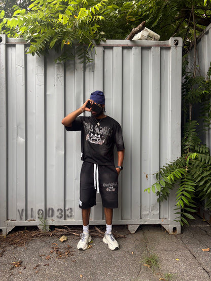 vintage inspired drop shoulder tee X shorts set