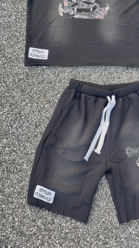 vintage inspired drop shoulder tee X shorts set